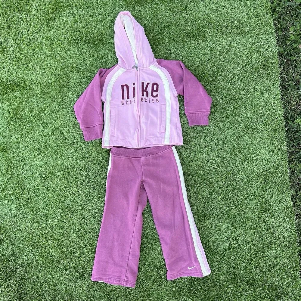 Vtg Y2K Nike Matching Outfit Sweatsuit Girls Size 4T 2 Piece Hoodie Joggers Pink